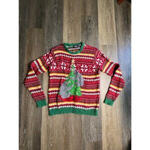 33 Degrees Sloth Christmas Sweater Mens Medium Red Green Excellent Holiday Knit